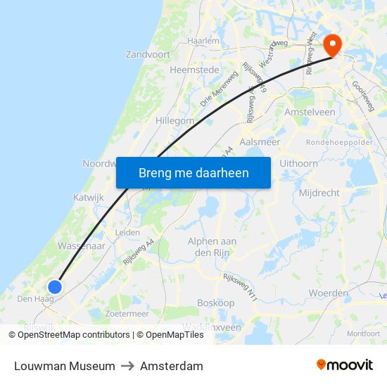 Louwman Museum to Amsterdam map