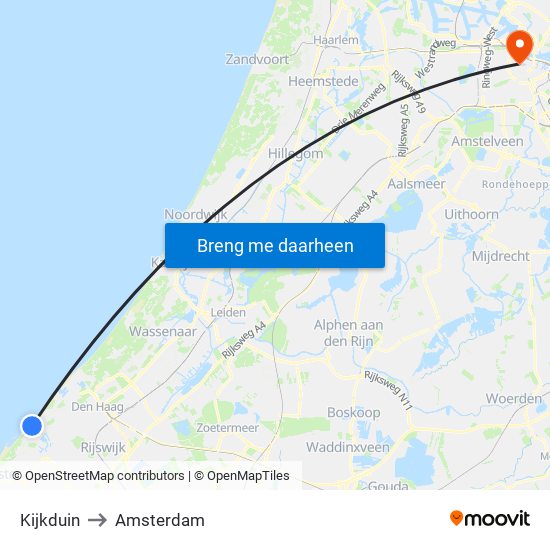 Kijkduin to Amsterdam map