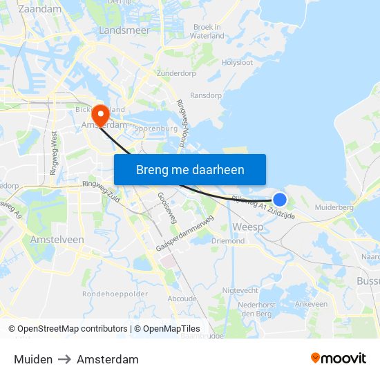 Muiden to Amsterdam map