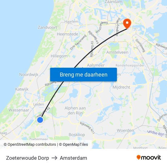 Zoeterwoude Dorp to Amsterdam map