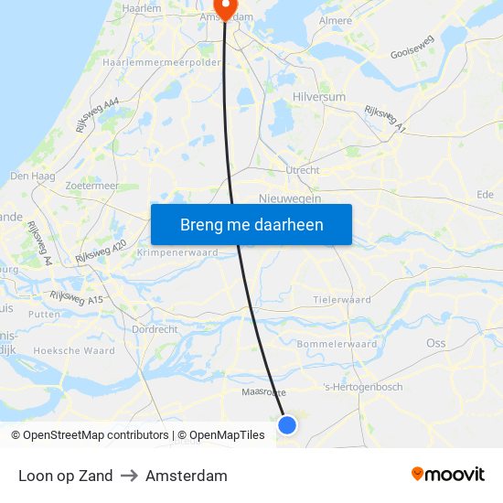 Loon op Zand to Amsterdam map