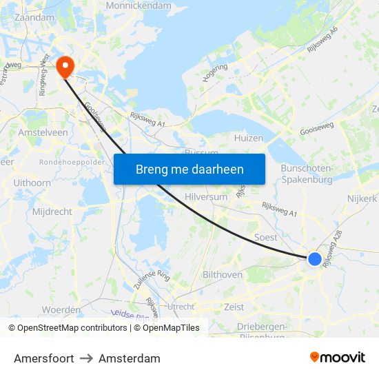 Amersfoort to Amsterdam map