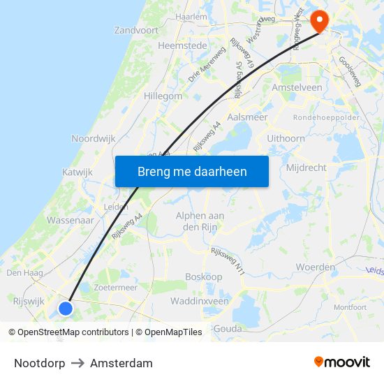 Nootdorp to Amsterdam map