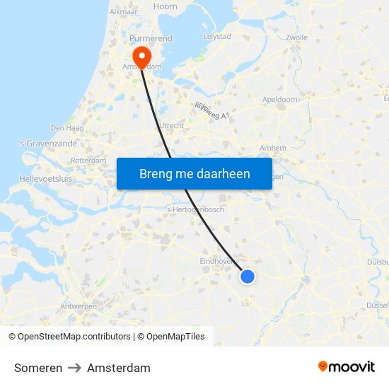 Someren to Amsterdam map