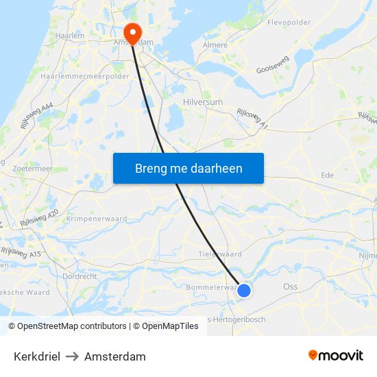 Kerkdriel to Amsterdam map