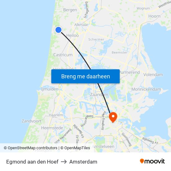 Egmond aan den Hoef to Amsterdam map