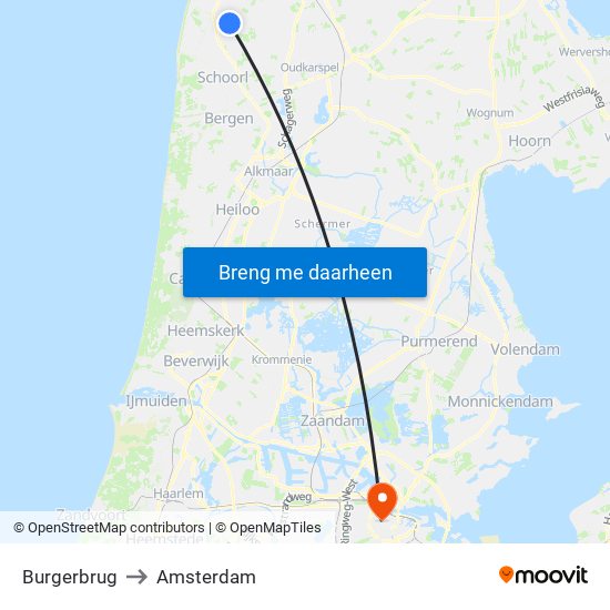 Burgerbrug to Amsterdam map