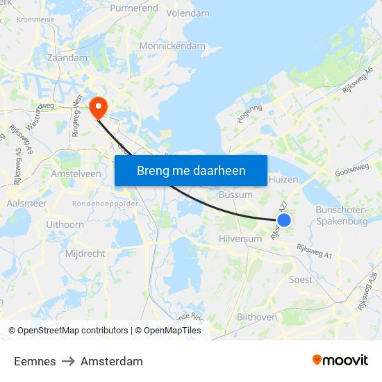 Eemnes to Amsterdam map