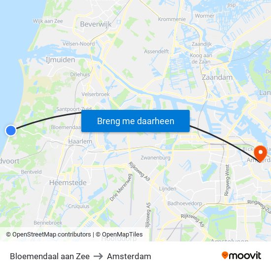 Bloemendaal aan Zee to Amsterdam map