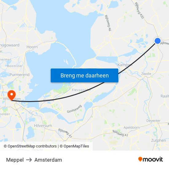 Meppel to Amsterdam map