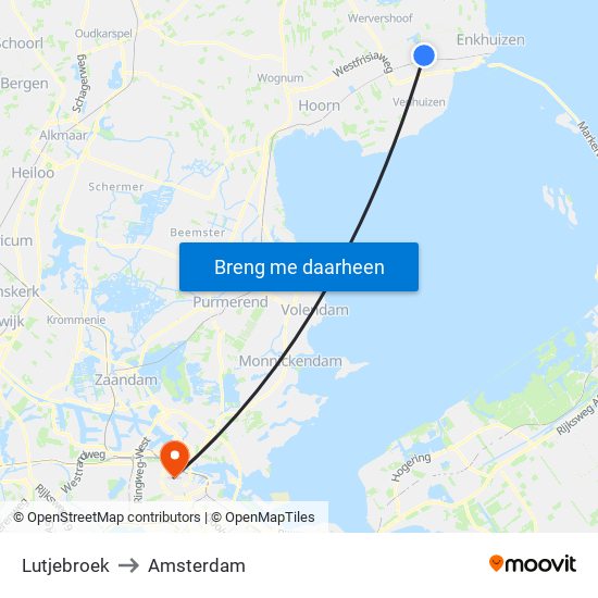 Lutjebroek to Amsterdam map