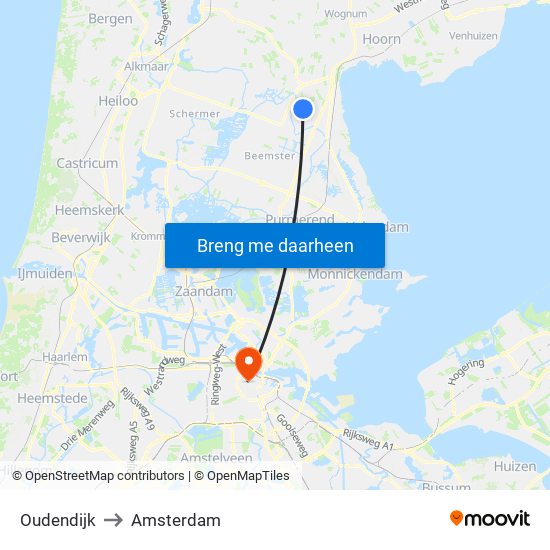 Oudendijk to Amsterdam map