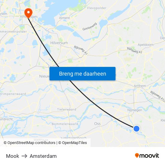 Mook to Amsterdam map