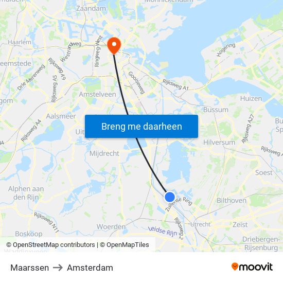 Maarssen to Amsterdam map