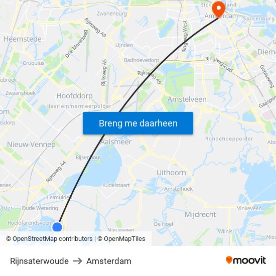 Rijnsaterwoude to Amsterdam map