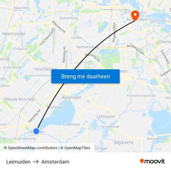 Leimuiden to Amsterdam map
