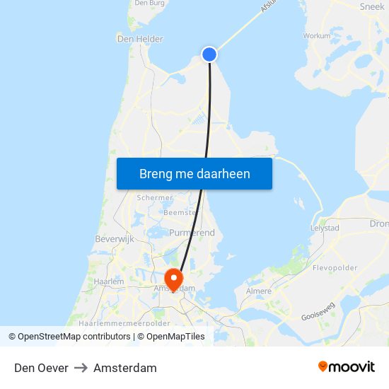 Den Oever to Amsterdam map