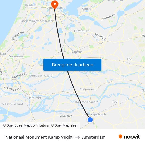 Nationaal Monument Kamp Vught to Amsterdam map