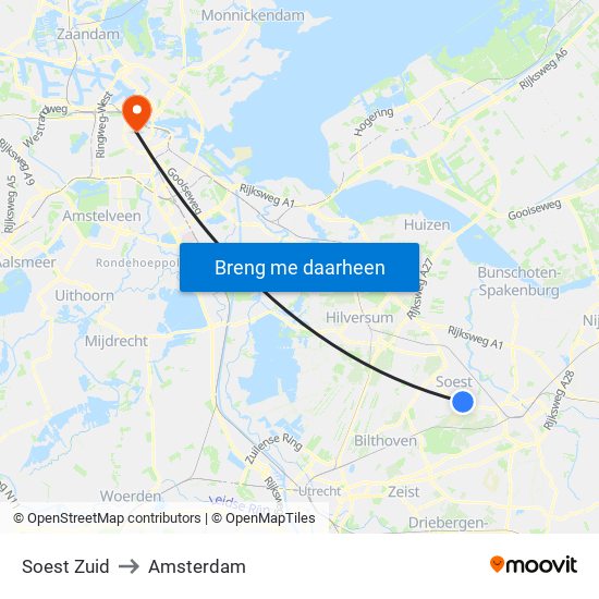 Soest-Zuid to Amsterdam map