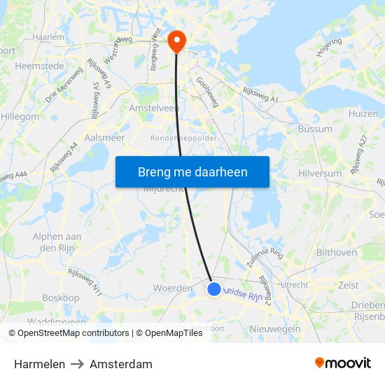 Harmelen to Amsterdam map