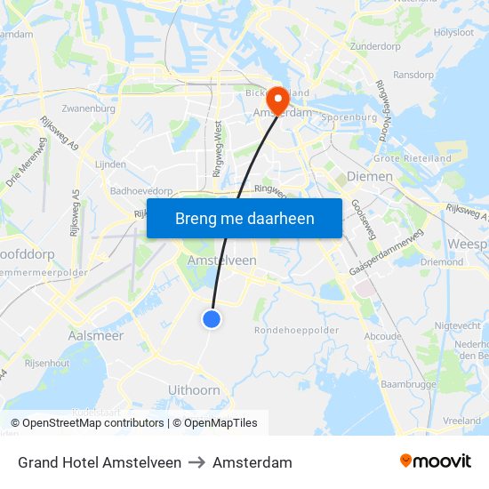 Grand Hotel Amstelveen to Amsterdam map