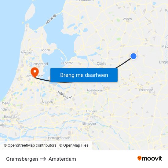 Gramsbergen to Amsterdam map