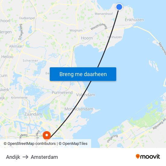 Andijk to Amsterdam map