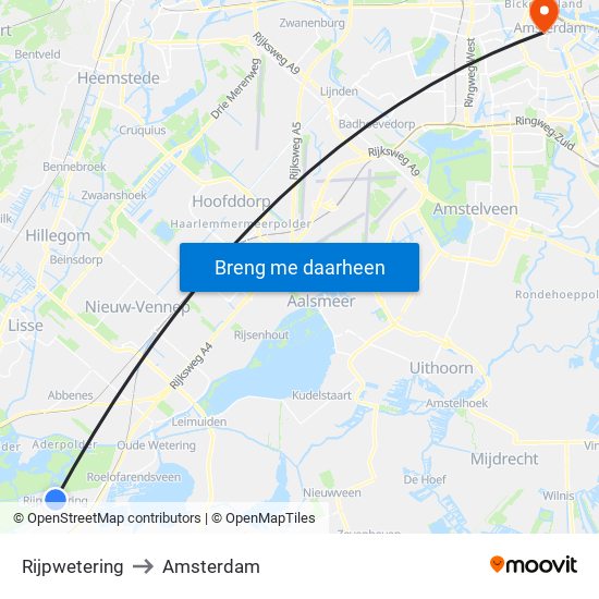Rijpwetering to Amsterdam map