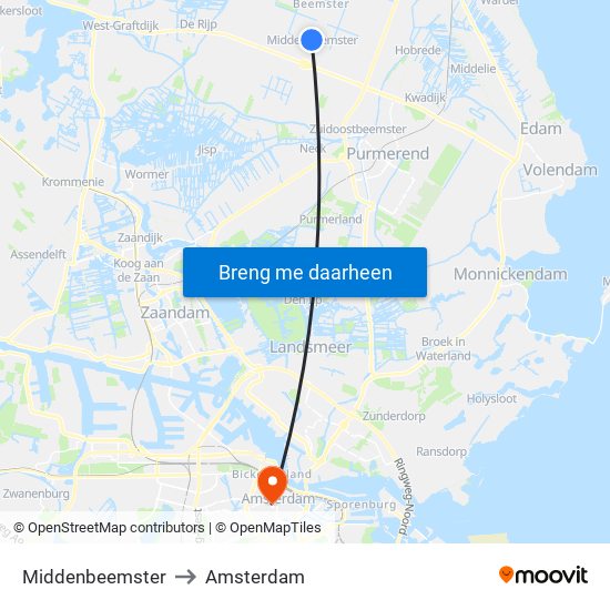 Middenbeemster to Amsterdam map