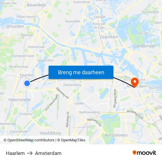 Haarlem to Amsterdam map