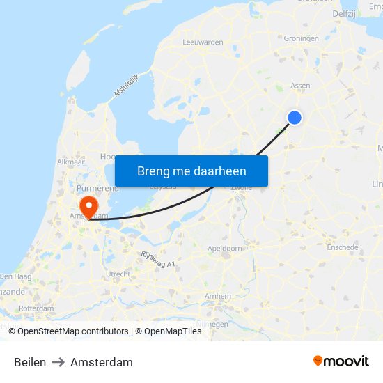 Beilen to Amsterdam map