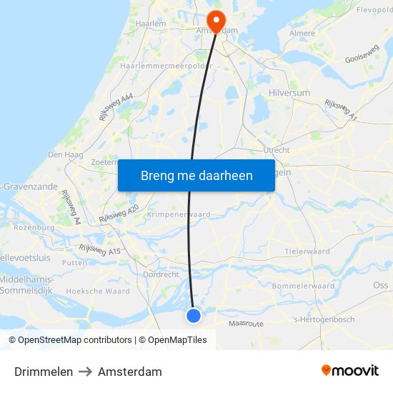 Drimmelen to Amsterdam map