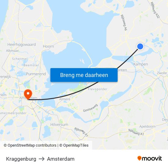 Kraggenburg to Amsterdam map
