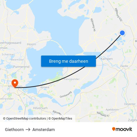 Giethoorn to Amsterdam map