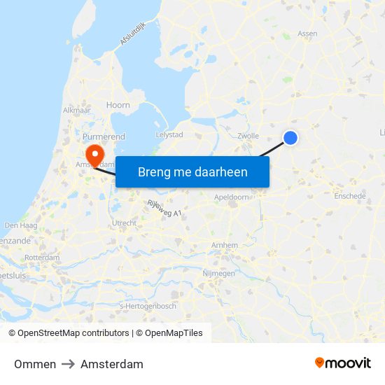 Ommen to Amsterdam map