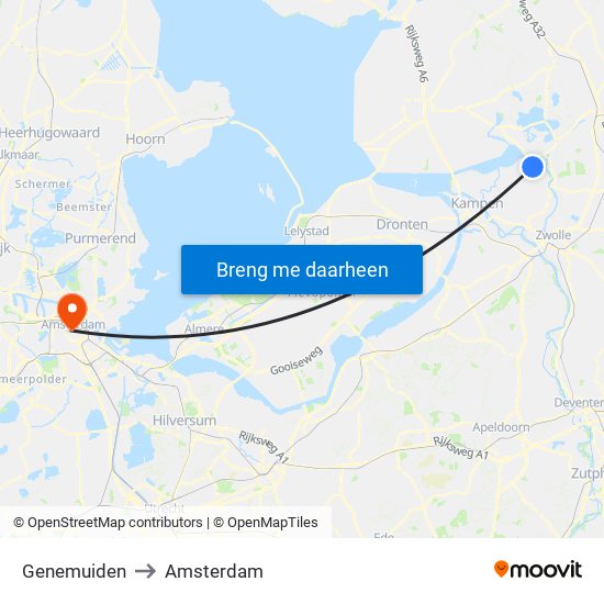 Genemuiden to Amsterdam map