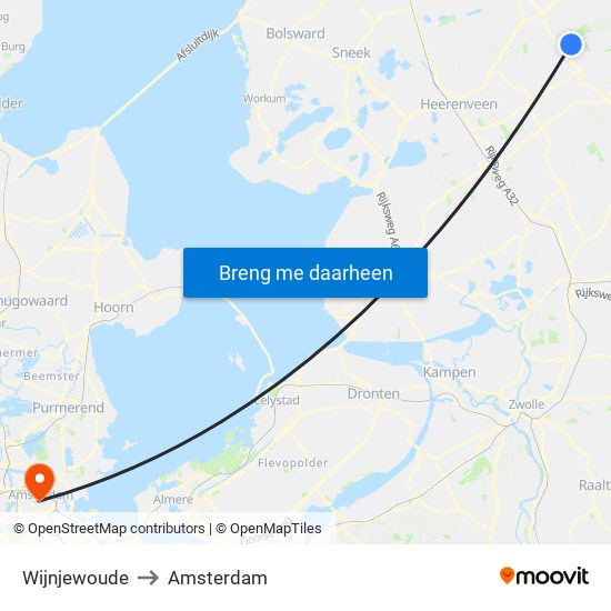 Wijnjewoude to Amsterdam map