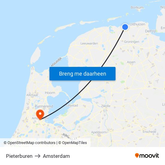 Pieterburen to Amsterdam map
