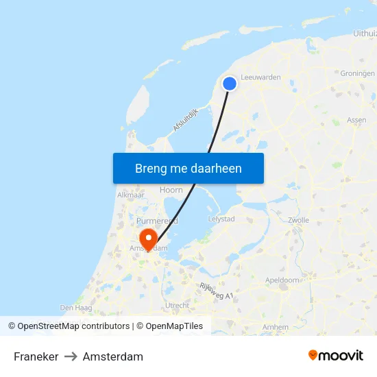 Franeker to Amsterdam map