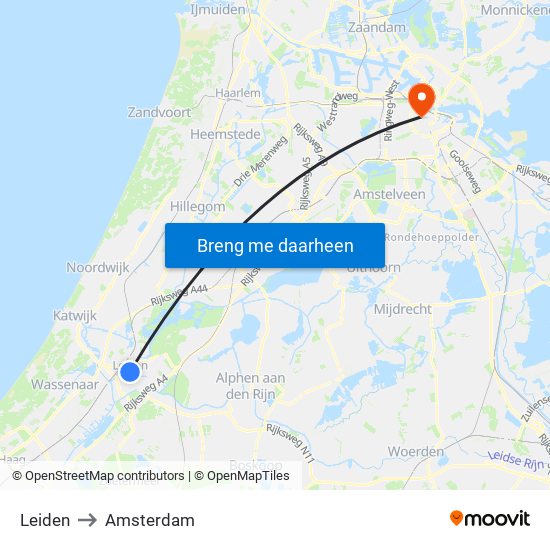 Leiden to Amsterdam map