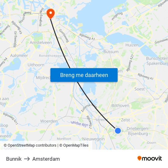 Bunnik to Amsterdam map