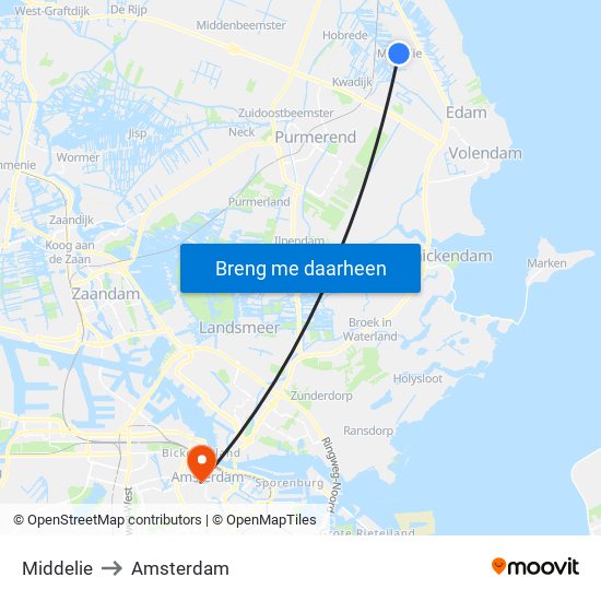 Middelie to Amsterdam map