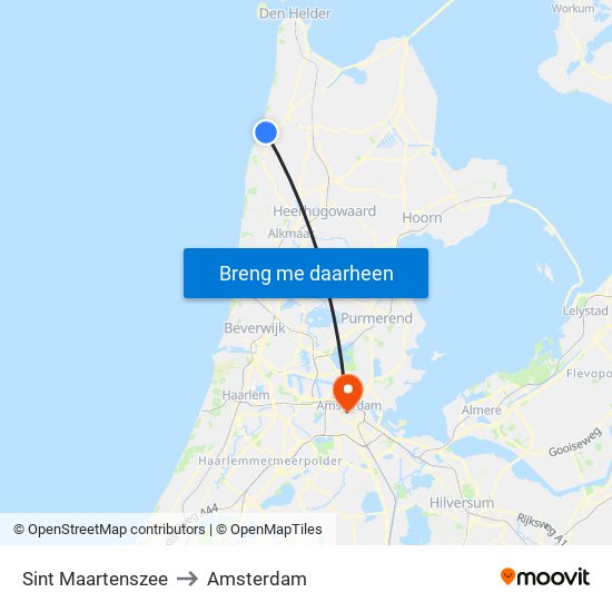 Sint Maartenszee to Amsterdam map
