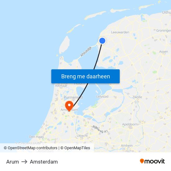 Arum to Amsterdam map