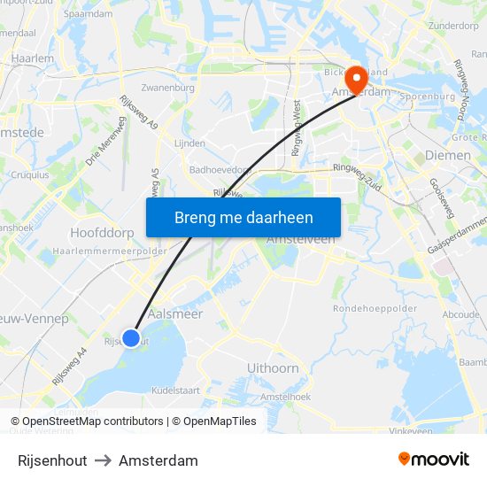 Rijsenhout to Amsterdam map