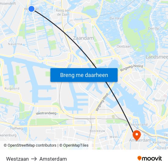 Westzaan to Amsterdam map