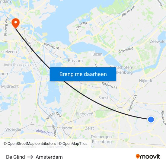 De Glind to Amsterdam map