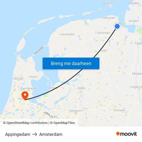 Appingedam to Amsterdam map
