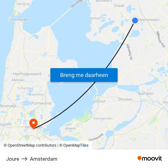 Joure to Amsterdam map