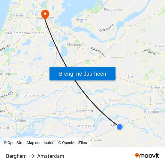 Berghem to Amsterdam map